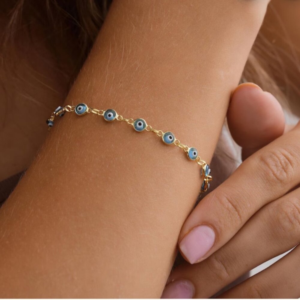 14K Gold Evil Eye Chain Bracelet,Protection Bracelet,Best Friend Bracelet